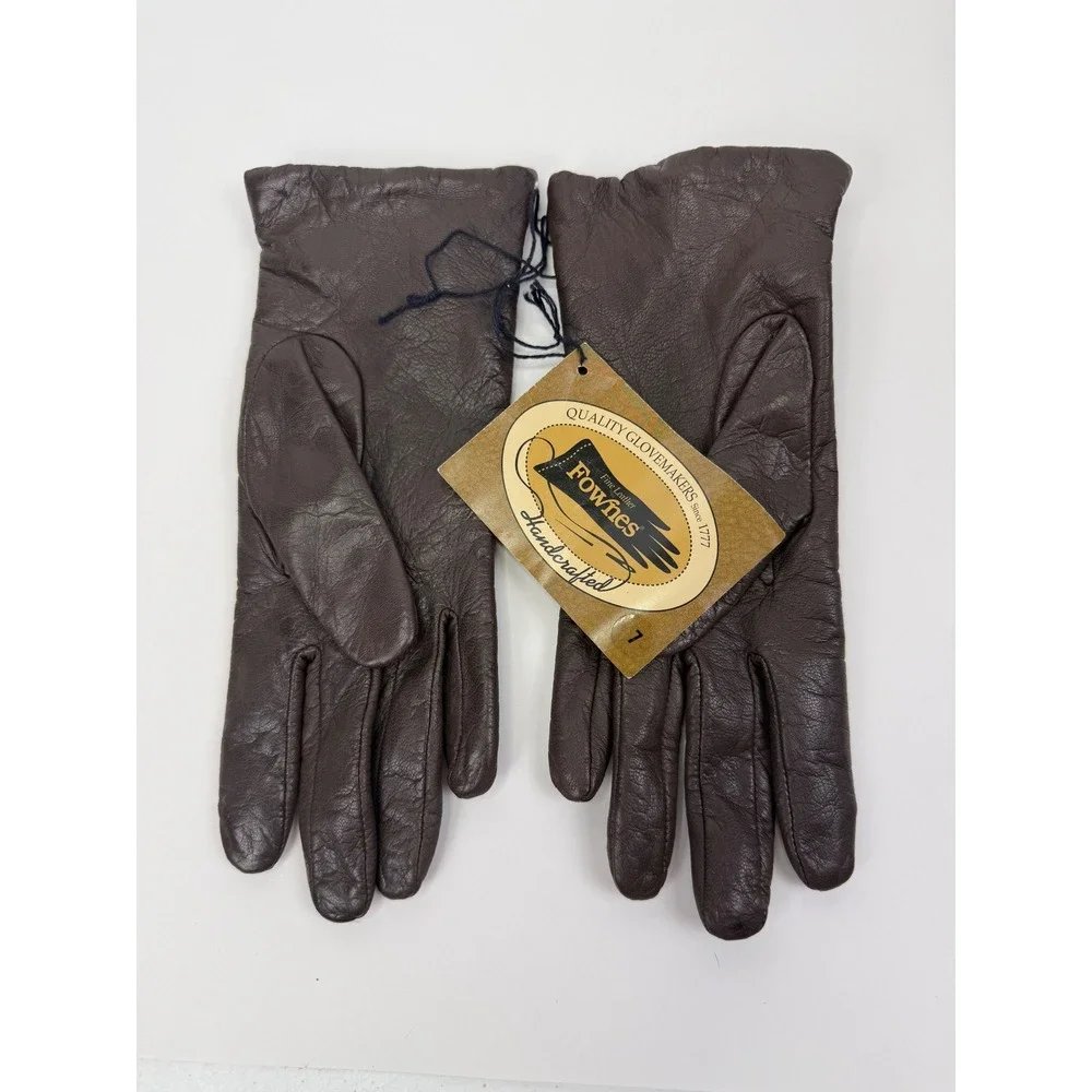 Fownes Handcrafted Brown Genuine Leather Gloves Acrylic Lined Size 7 Vintage